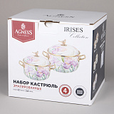 Набор кастрюль эмалированных Agness Ирисы, 4 предмета, 2.1л, 3.8л