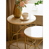 Набор из 2х столиков интерьерных с мраморной столешницей (белые) 35х35х45см/43х43х50см