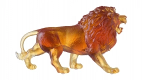 Фигурка Decor de Table Pate de Verre Cristal Рычащий лев, хрустальное тесто, янтарная, п/к